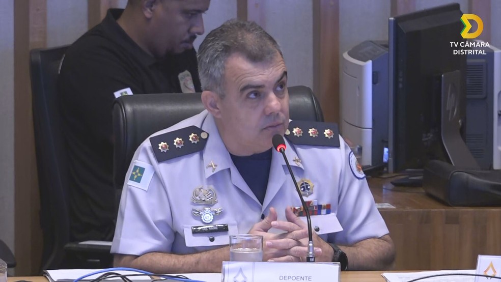 Coronel da Polícia Militar Jorge Eduardo Naime, na CPI dos Atos Antidemocráticos — Foto: TV Câmara Distrital/Reprodução
