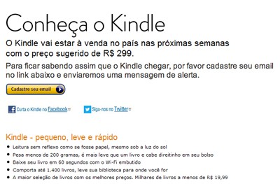 Site da Amazon: promessas de Kindle para as próximas semanas (Foto: Reprodução)