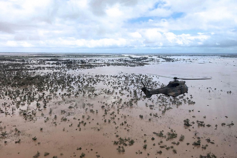 Imagem aérea de arquivo mostra áreas alegadas em Beira, em Moçambique, após a passagem do ciclone Idai  — Foto: Maryke Vermaak / AFP
