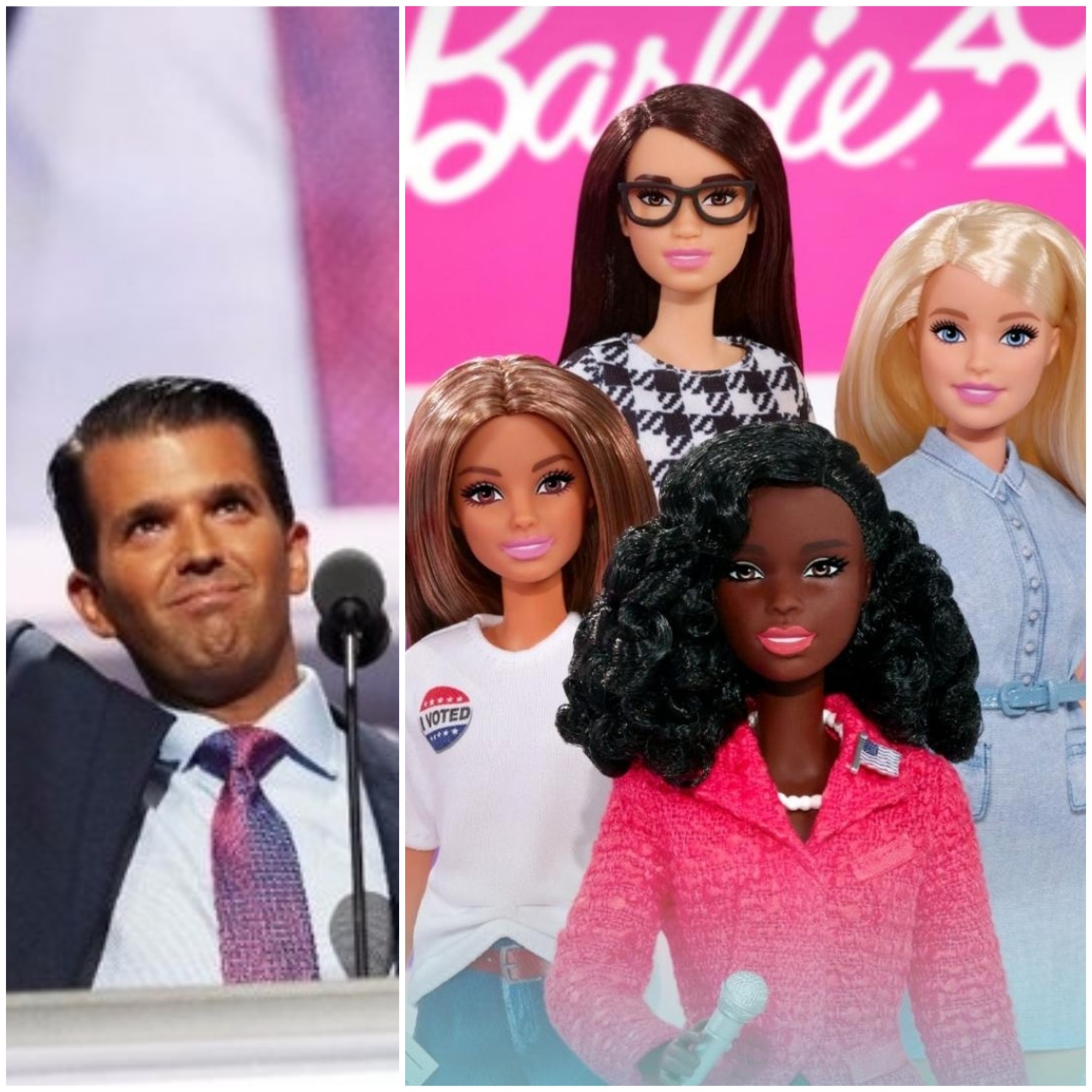 Donald Trump Jr. e as novas Barbies (Foto: Reprodução/Twitter/Divulgação)
