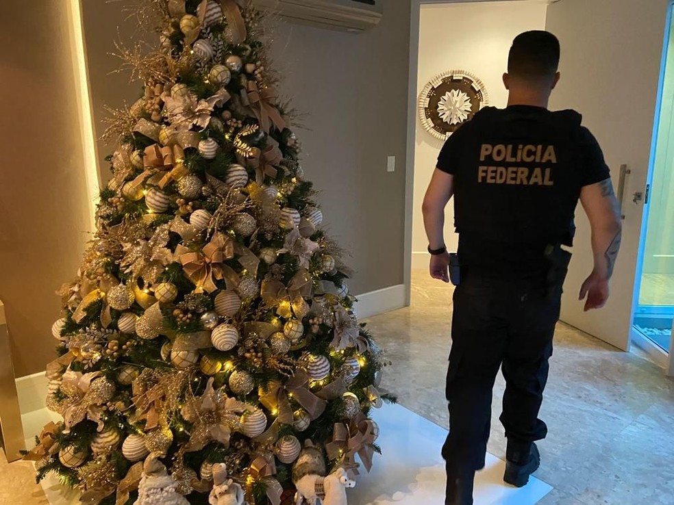 Policial federal cumpre mandado na Operação Imhotep, em que o ex-senador Romero Jucá é um dos alvos — Foto: PF/Divulgação