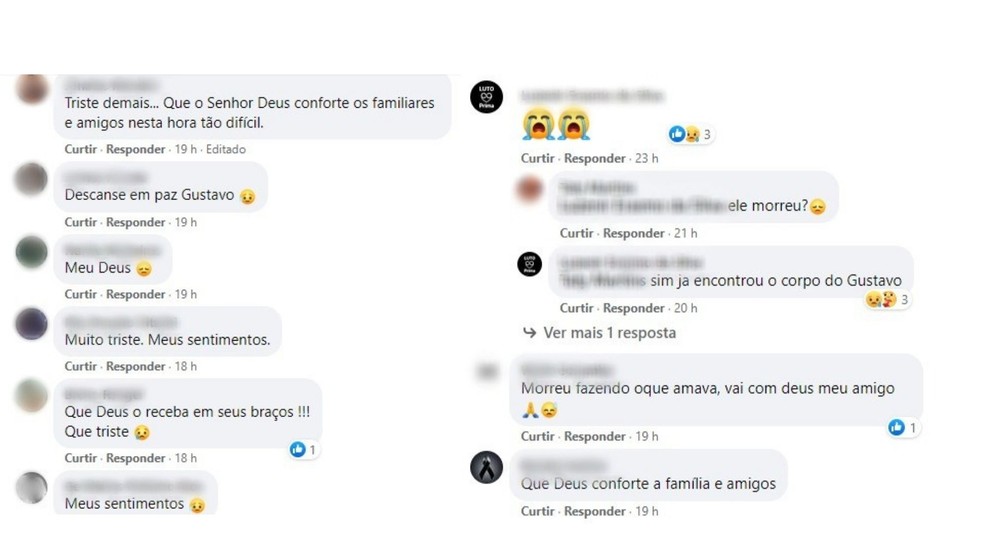 Em comentários, amigos demonstraram surpresa e luto pela morte de Gustavo Carneiro. — Foto: Divulgação/RedesSociais
