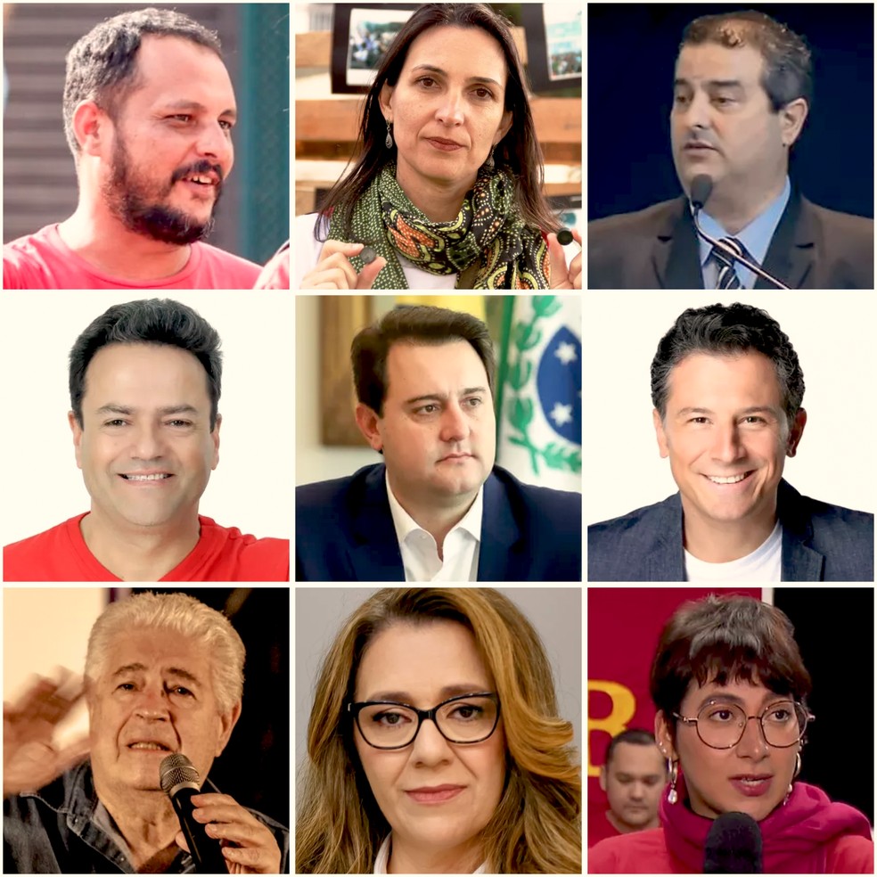 Em convenção partidária, nove nomes foram indicados como pré-candidatos ao Governo do Paraná — Foto: Arte/ RPC Curitiba