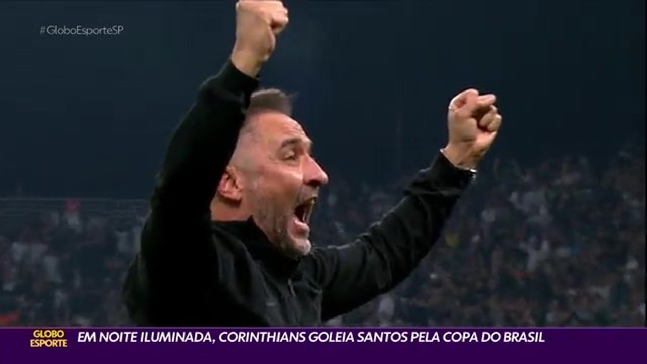 Em noite iluminada, Corinthians goleia Santos pela Copa do Brasil