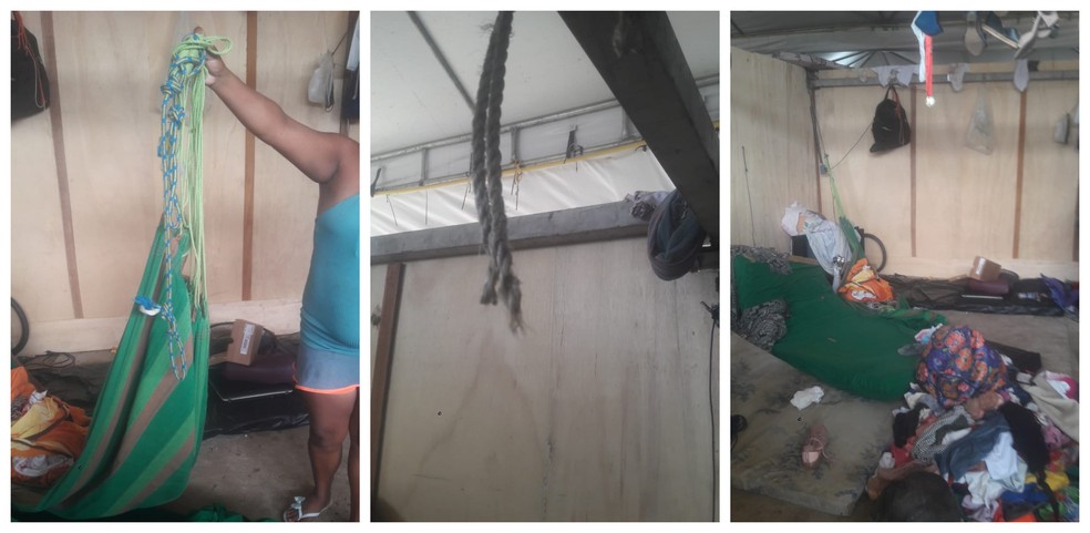 Redes e cordas cortadas no abrigo Pintolandia, em Boa Vista — Foto: Reprodução/Instagram/CIR