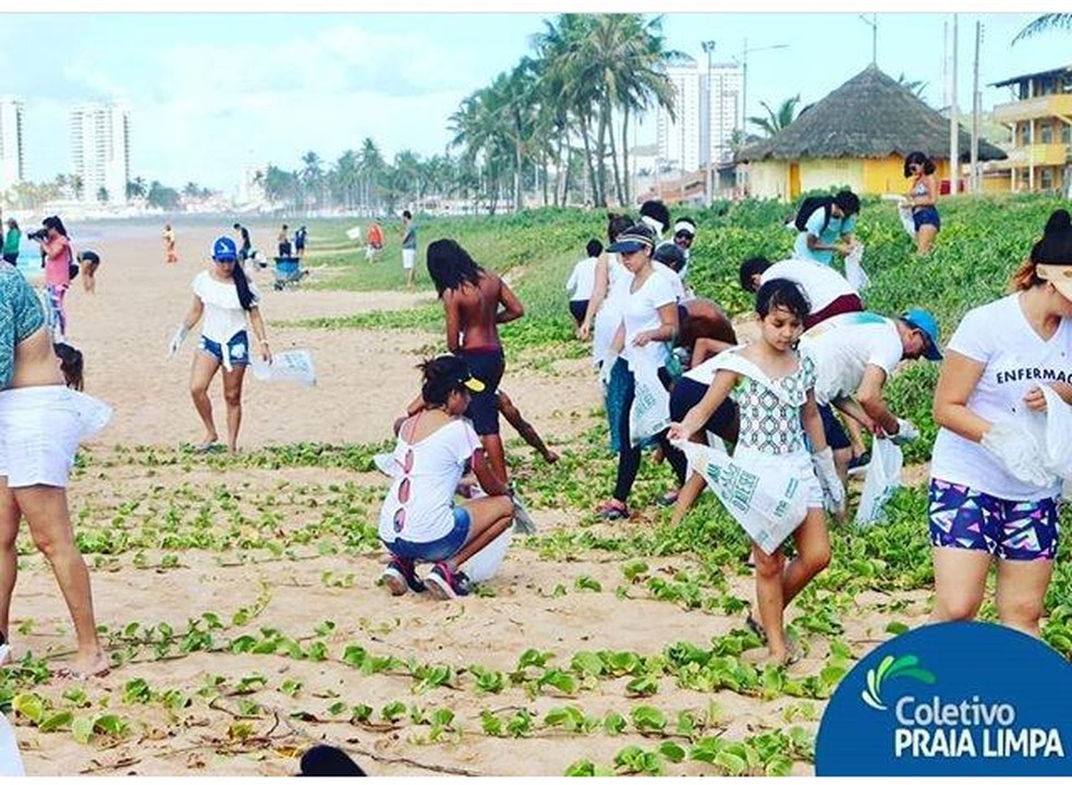Crianças e adultos podem participar de mutirão de limpeza na praia de Cruz das Almas no domingo (9) — Foto: Coletivo Praia Limpa/Divulgação