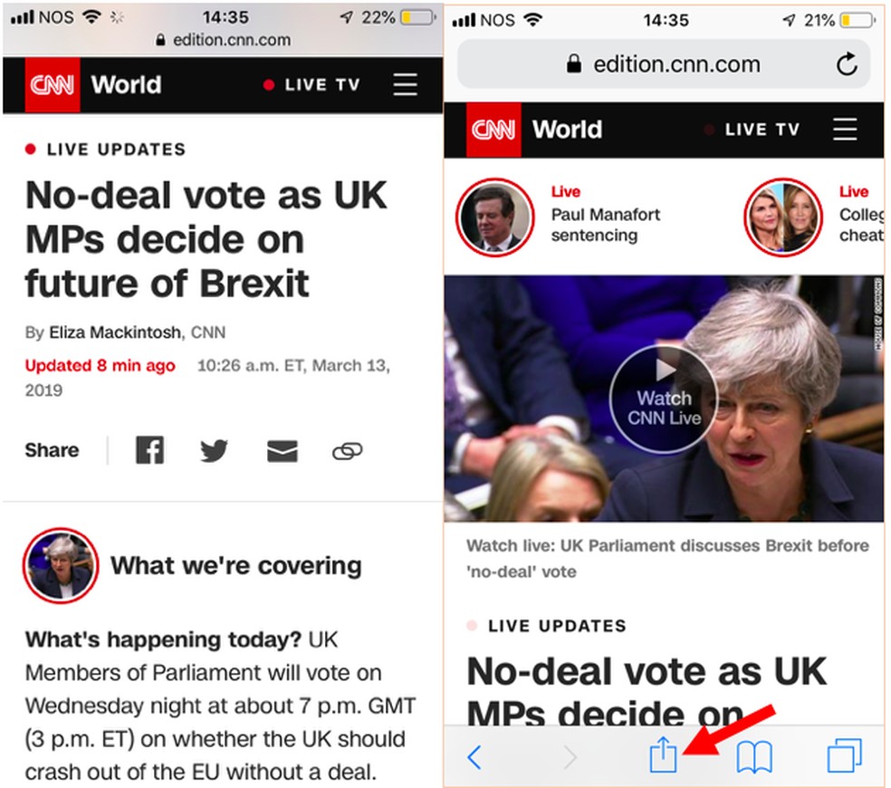 Escolha um site em outra língua para testar o atalho criado por você pelo app Atalhos — Foto: Reprodução/ Isabella Rocha  