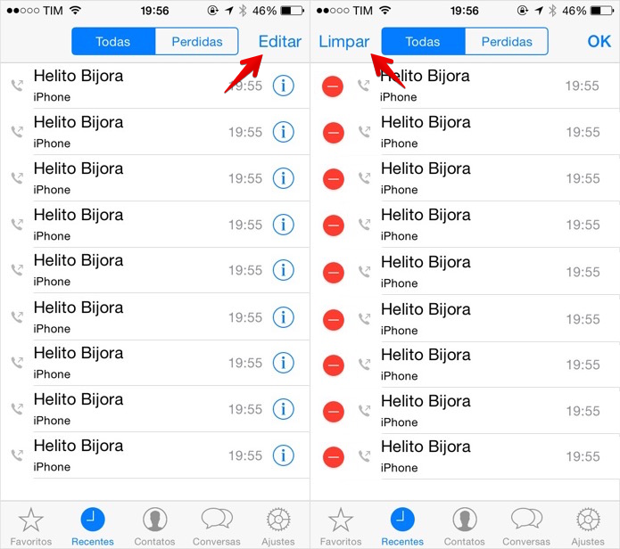 Como limpar os registros de chamadas do WhatsApp do iOS (Foto: Helito Bijora/TechTudo) Como limpar os registros de chamadas do WhatsApp do iOS (Foto: Helito Bijora/TechTudo)
