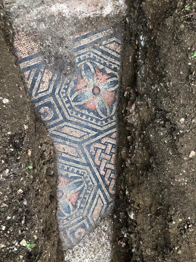 Mosaico romano encontrado em vinicula na Itália (Foto: Reprodução/ Facebook)