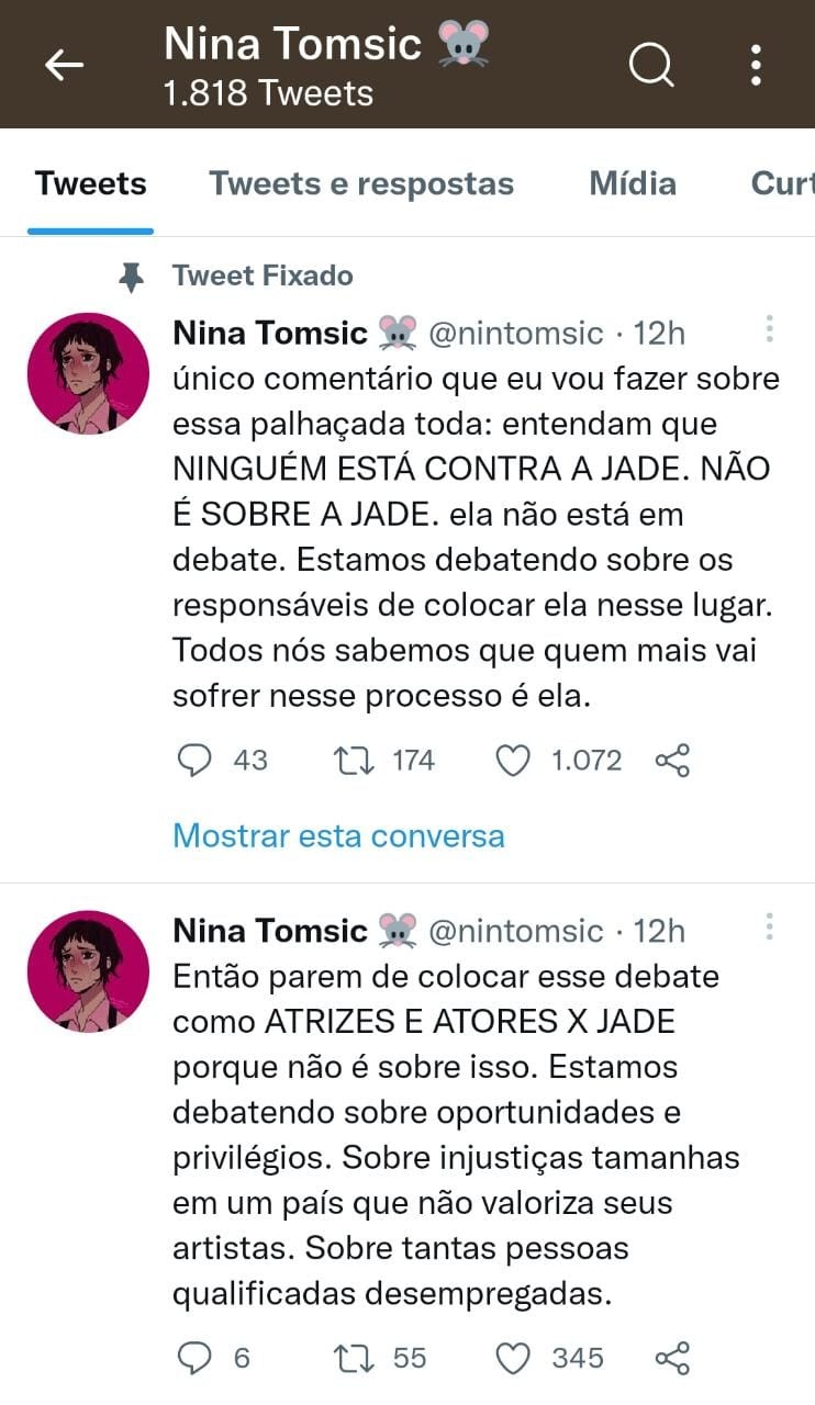 Nina Tomsic, de Quanto Mais Vida Melhor, lamenta ataques após criticar Jade Picon (Foto: @maga.maju e @euthiagobruno)
