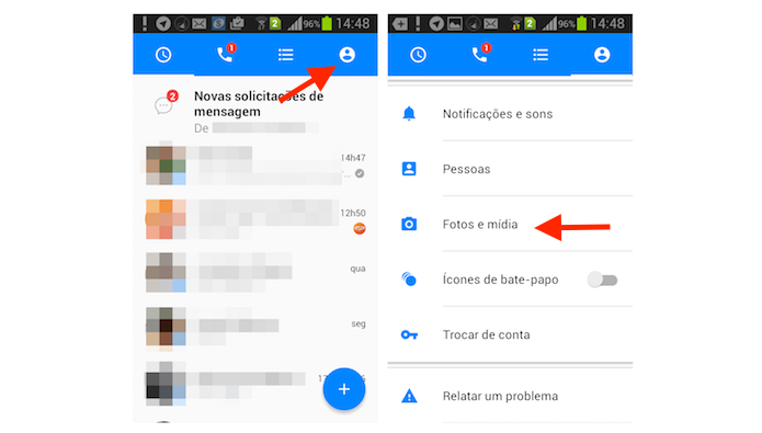 Acessando as opções para fotos e mídias do Facebook Messenger no Android (Foto: Reprodução/Marvin Costa)