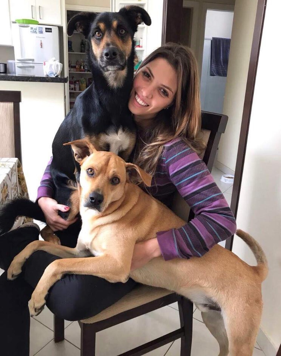 Além de Monna, Bruna tem mais dois cachorros, todos adotados — Foto: Bruna Genovez/Arquivo pessoal