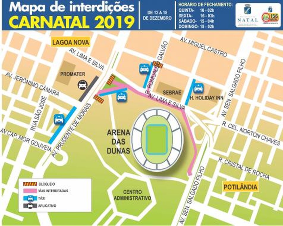 Interdições vão acontecer durante Carnatal 2019 — Foto: Divulgação/STTU