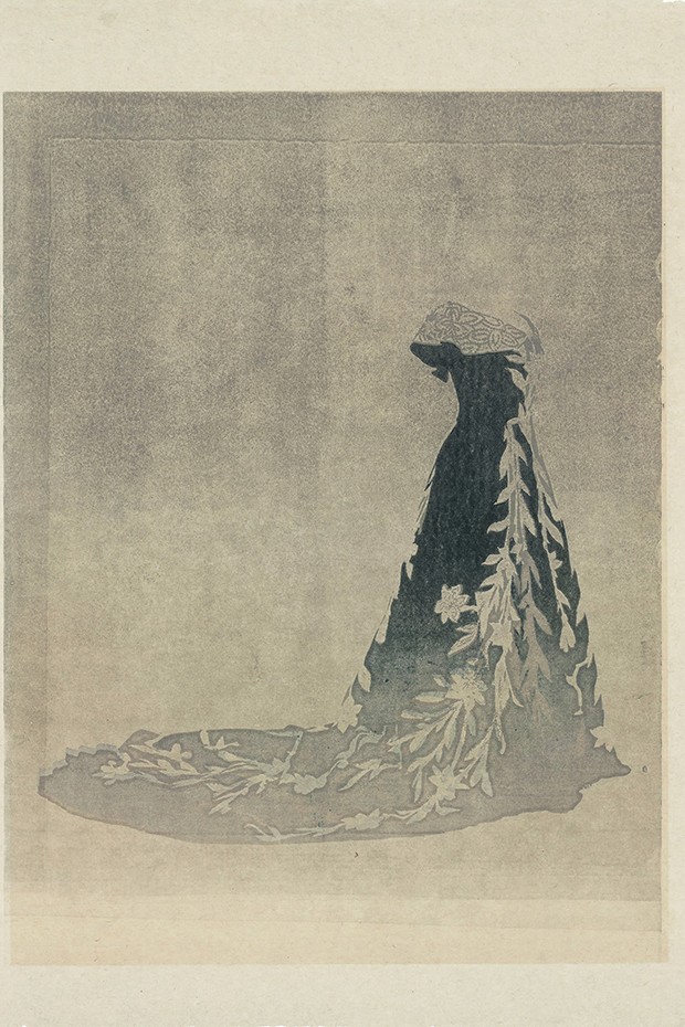 Contemporary fashion illustrator Aurore de la Morinerie’s drawing of a Maison Worth “robe aux lys” evening gown from c. 1896 (Foto: © Aurore de la Morinerie)