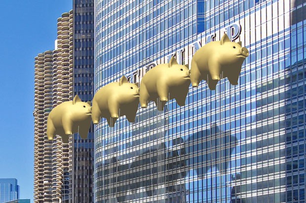 Porcos voadores bloqueiam Trump Tower de Chicago (Foto: Divulgação)