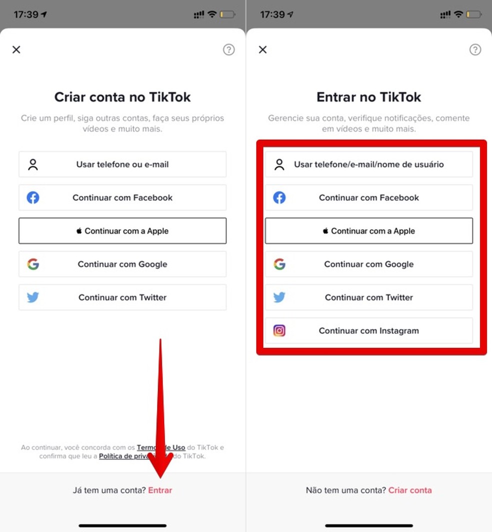Como ter duas contas no TikTok no mesmo celular? Faça login na segunda conta — Foto: Reprodução/Helito Beggiora