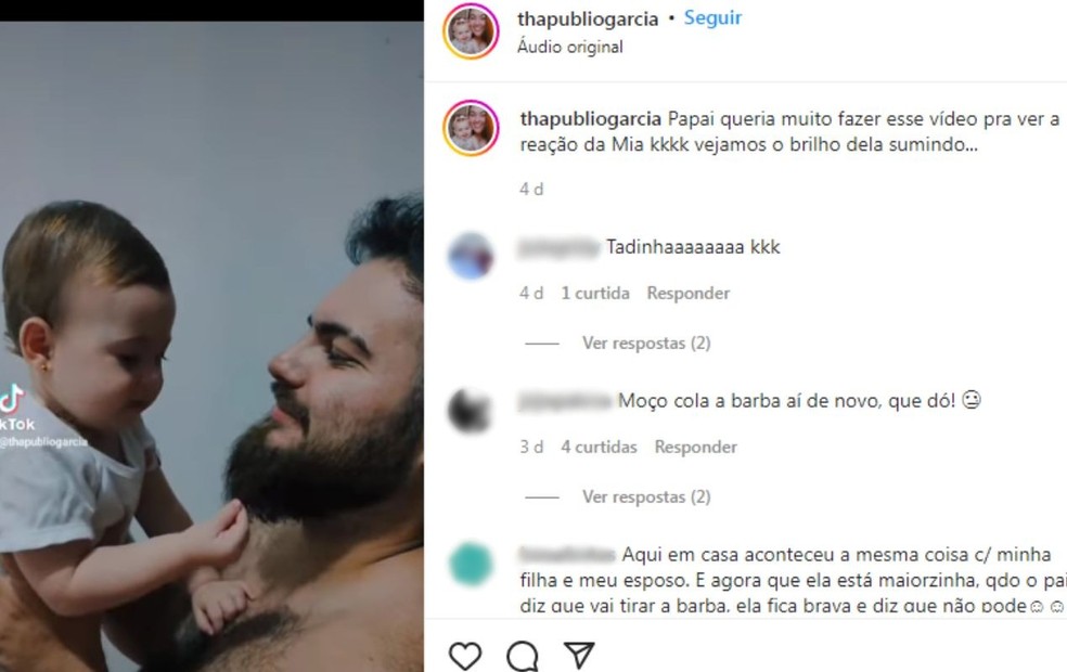 Reação de bebê ao ver pai sem barba pela primeira vez viraliza na web — Foto: Reprodução/Instagram