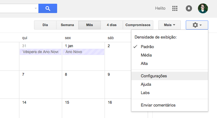 Acesse as configurações do Google Agenda (Foto: Reprodução/Helito Bijora) 