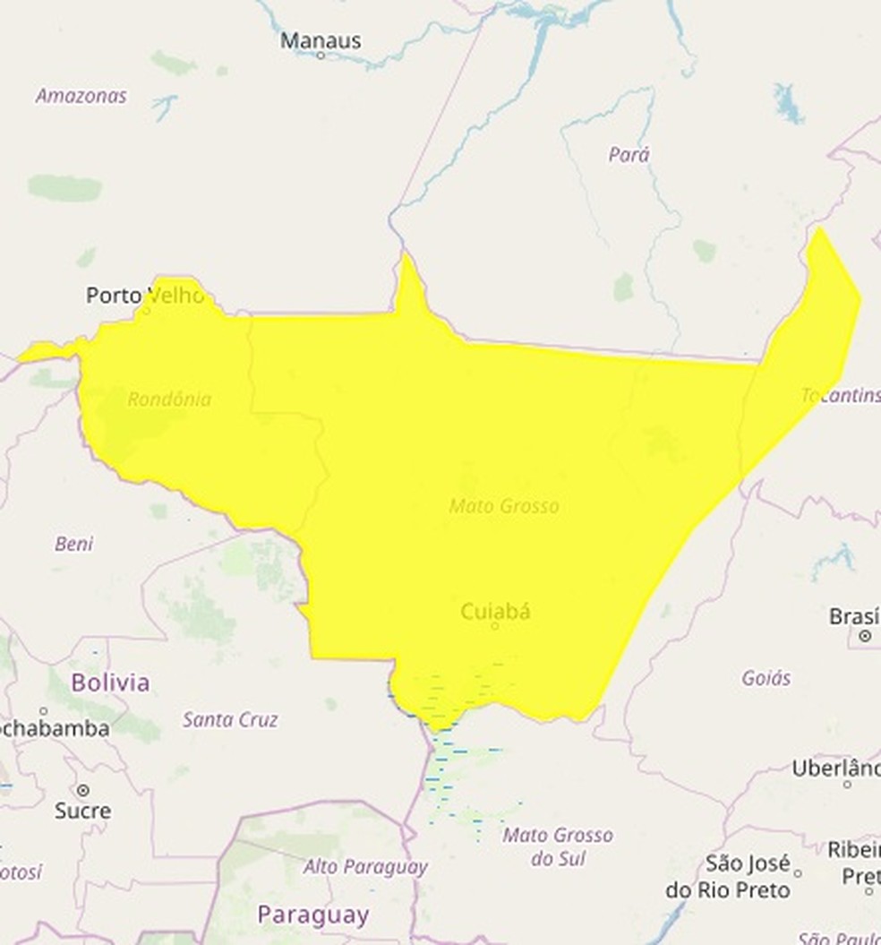 Mapa do Inmet mostra onde h&aacute; risco de chuva intensa.  &mdash; Foto: Reprodu&ccedil;&atilde;o/Inmet