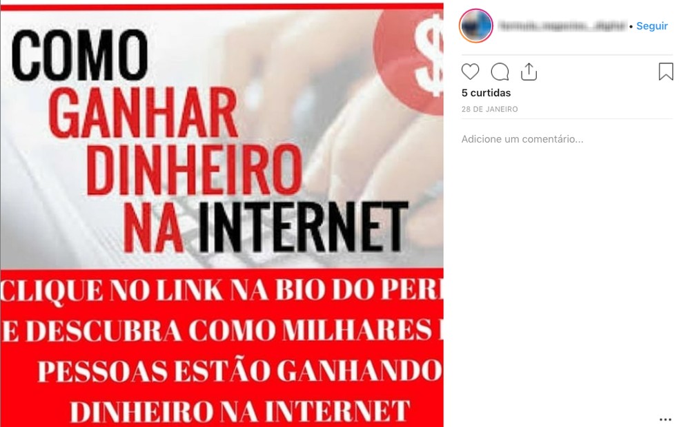 Posts no estilo "fique rico rapidamente" são um tipo de scamm comum na Internet — Foto: Reprodução/Instagram