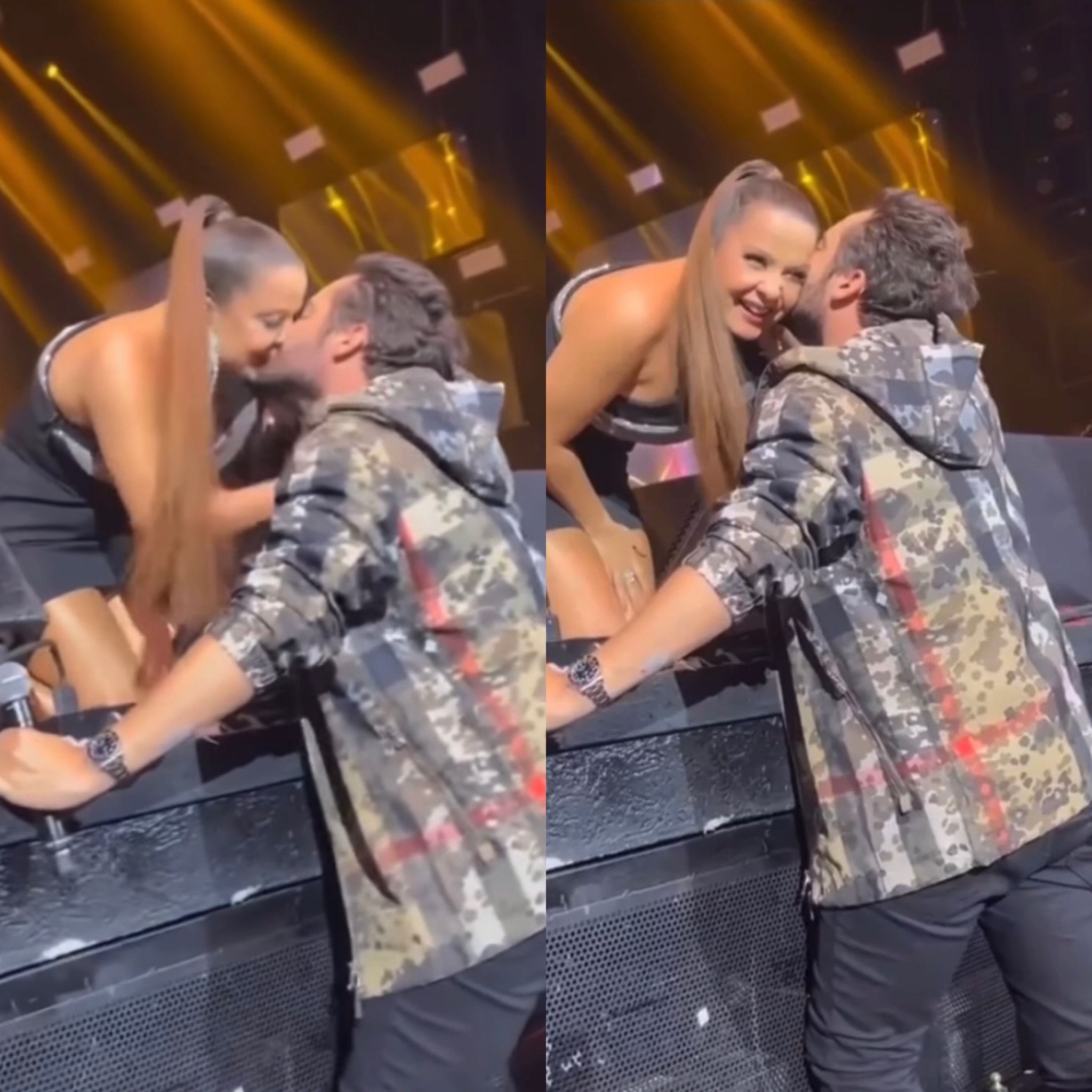 Fernando sobe no palco e beija Maiara durante show no Espaço das Américas em SP  (Foto: Reprodução/ Instagram)
