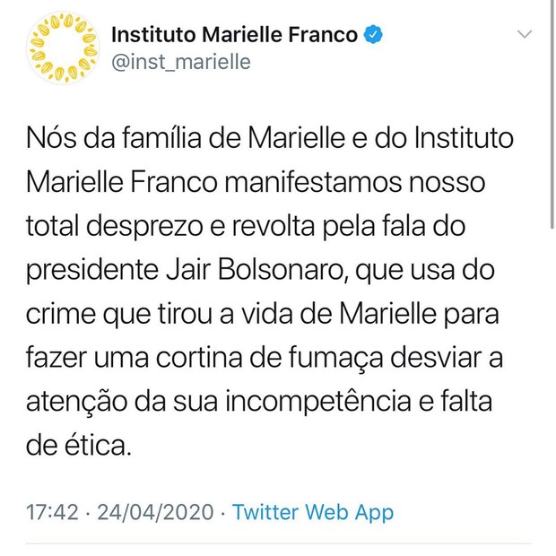 Post do Instituto Marielle Franco (Foto: reprodução)