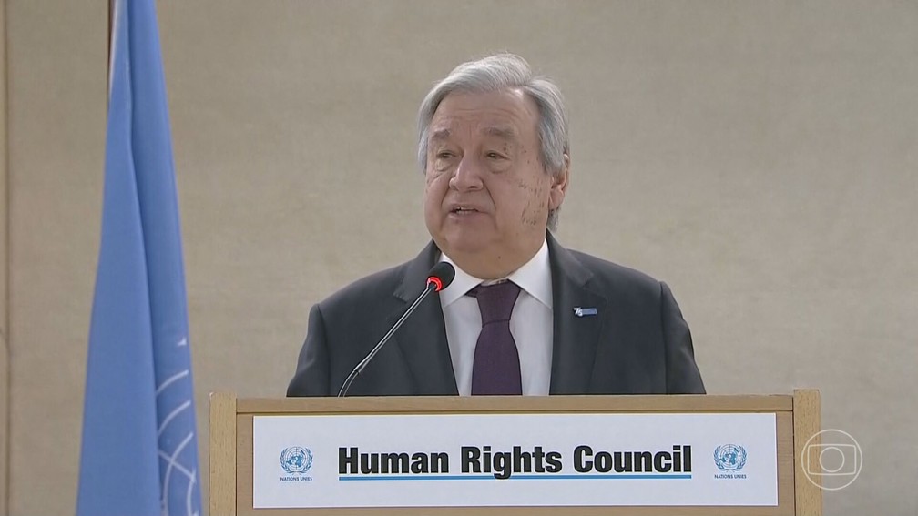 António Guterres disse que a invasão da Ucrânia pela Rússia provocou violação em massa  — Foto: Reprodução TV Globo