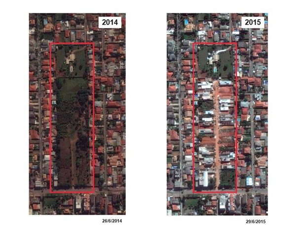 Imagens de satélite progressão de ocupações ilegais no Vicente Pires, no DF (Foto: MPDFT/Divulgação)