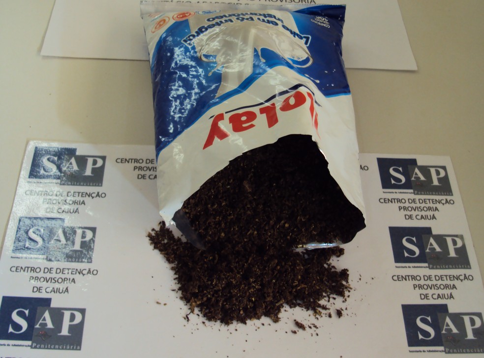 Embalagem de leite em pó com maconha foi apreendida no CDP de Caiuá — Foto: SAP/Divulgação