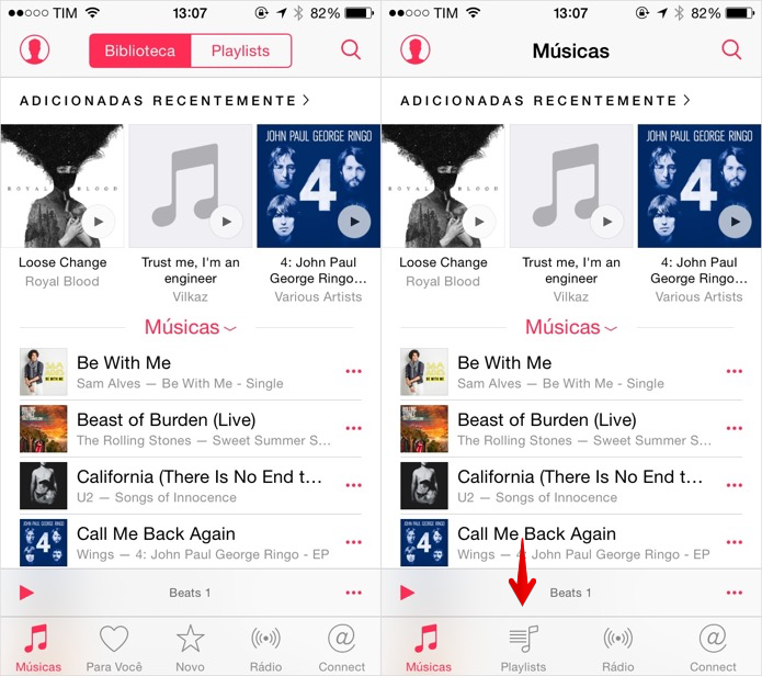 Atalhos do Apple Music são removidos do app de músicas (Foto: Reprodução/Helito Bijora) 