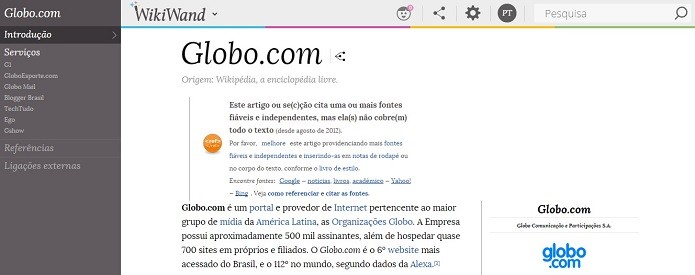 Extensões para Wikipedia podem alterar visual do site (Foto: Reprodução/Raquel Freire)