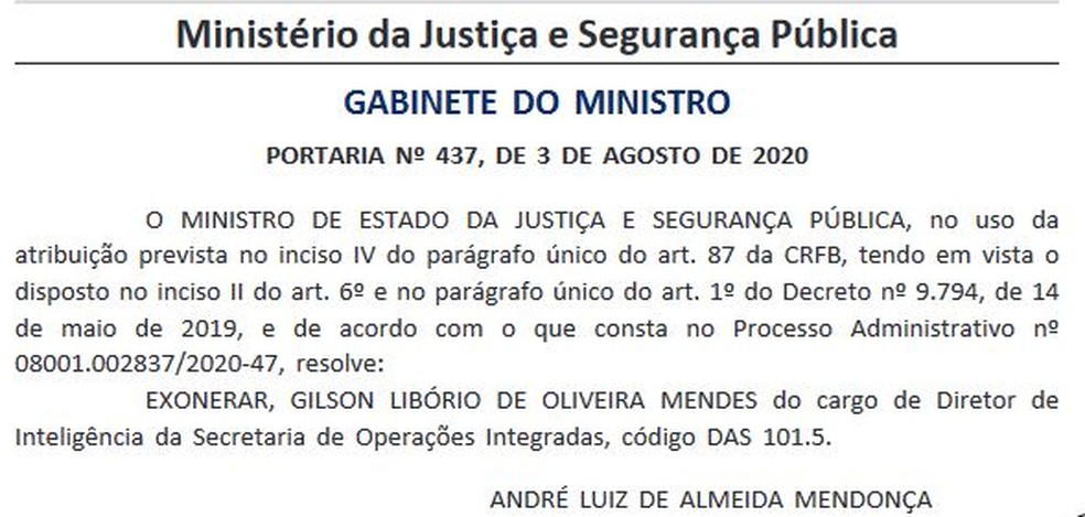 Exoneração de Gilson Libório — Foto: Reprodução / Diário Oficial da União