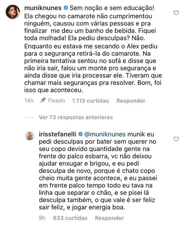 Munik Nunes e Íris Stefanelli discutem na web (Foto: Reprodução / Instagram)