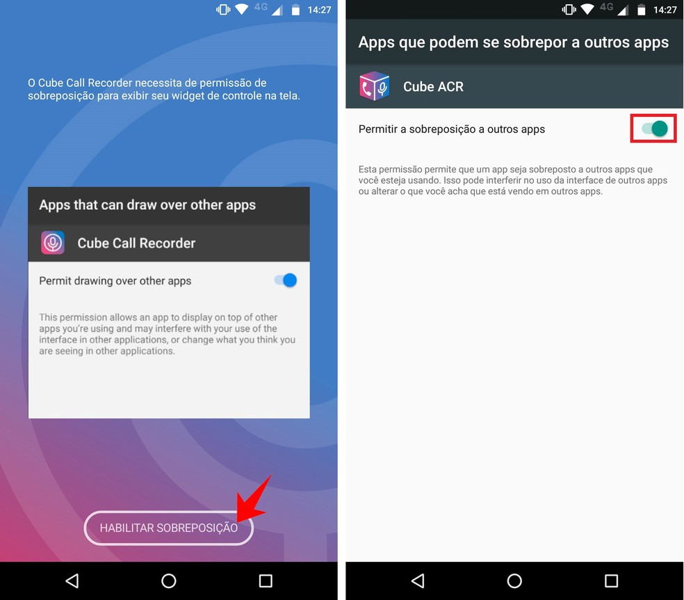 Android solicita outras permissões para que o Cube ACR seja executado 