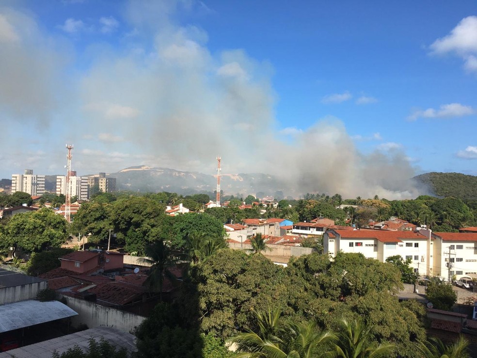 Incêndio atingiu área de mata na Vila de Ponta Negra, em Natal — Foto: Cedida