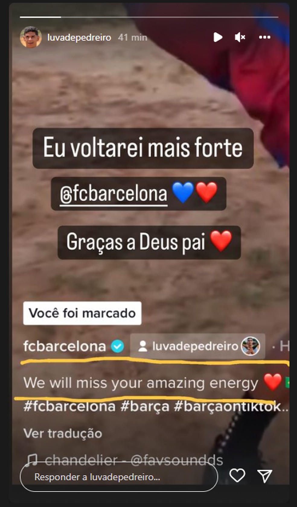 Luva de Pedreiro agradece mensagem de apoio do Barcelona e anuncia: 'Eu  voltarei mais forte' | Bahia | G1