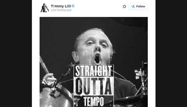 Lars Ulrich, baterista do Metallica, teve seu desempenho comentado de modo irônico por Tommy Lee, do Mötley Crüe (Foto: Reprodução/Twitter/MrTommyLand)