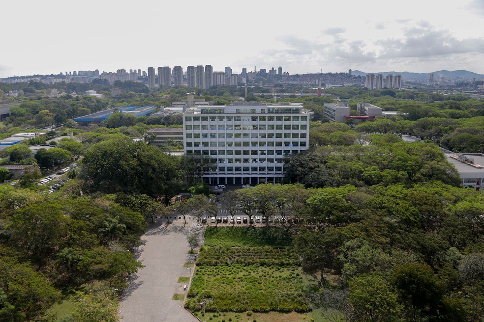 Vista da Praça do Relógio e Prédio da Reitoria da Universidade de São Paulo - Campus Butantã. — Foto: Marcos Santos/USP Imagens