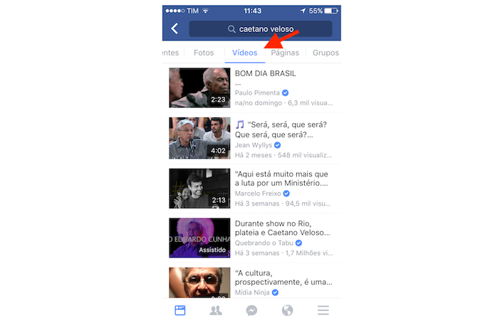 Visualizando vídeos relacionados a uma pessoa na busca sugerido do Facebook para iPhone (Foto: Reprodução/Marvin Costa)
