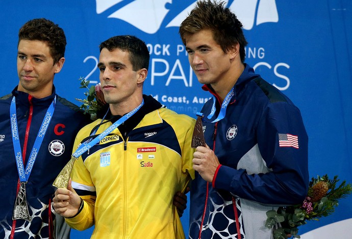 Anthony Ervin, Bruno Fratus e Nathan Adrian pódio natação (Foto: Satiro Sodré / Divulgação CBDA) Anthony Ervin, Bruno Fratus e Nathan Adrian pódio natação (Foto: Satiro Sodré / Divulgação CBDA)