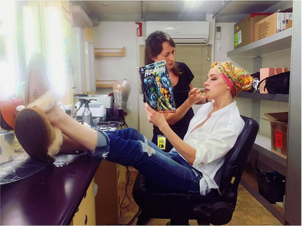 A atriz Amber Heard nos bastidores de Aquaman (Foto: Instagram)