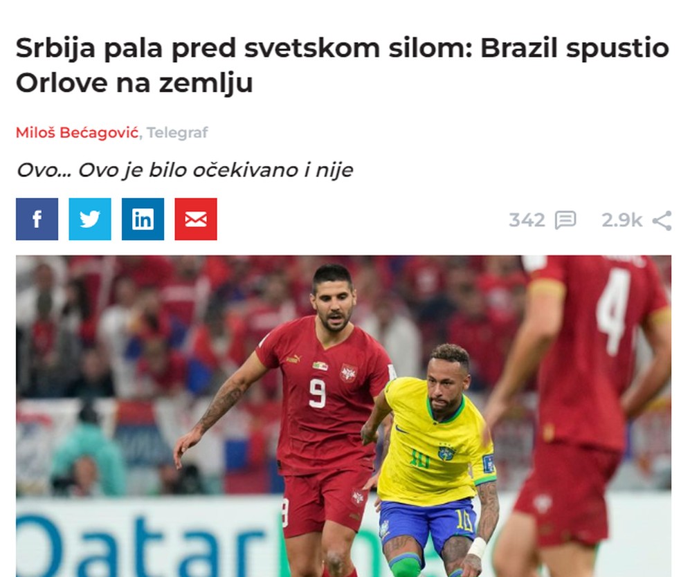 Telegraf: "a S&Atilde;&copy;rvia caiu diante de uma pot&Atilde;&ordf;ncia mundial" &acirc; Foto: Reprodu&Atilde;&sect;&Atilde;&pound;o da internet