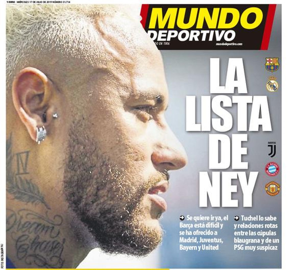 "Mundo Deportivo" traz "a lista de Ney" â€” Foto: ReproduÃ§Ã£o/Mundo Deportivo