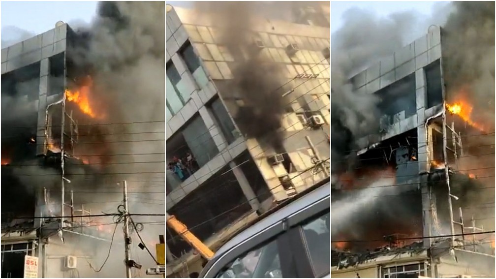 Incêndio em edifício comercial de Nova Delhi — Foto: Reprodução/Twitter/NBTDilli