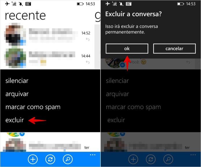 Excluindo uma conversa no Facebook Messenger para Windows Phone (Foto: Reprodução/Helito Bijora) 