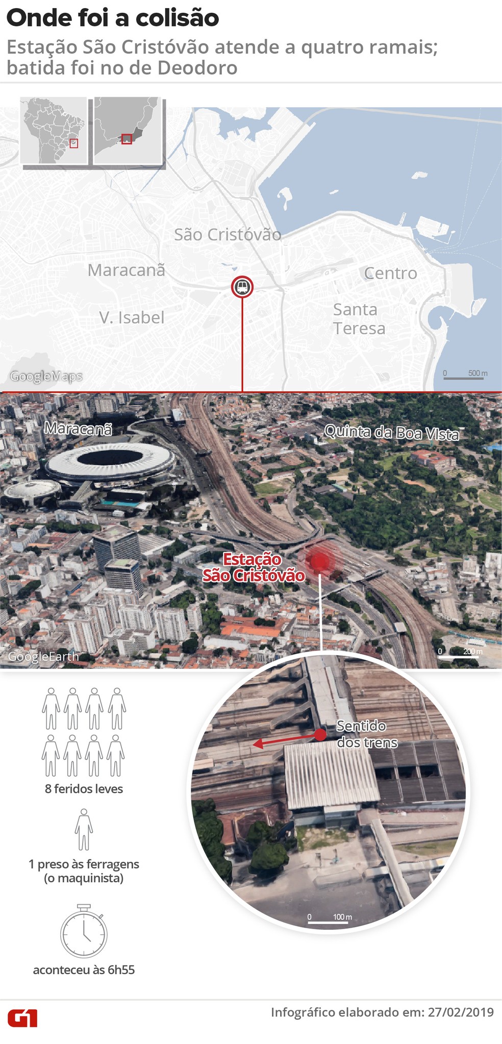 Mapa localiza onde foi o acidente da SuperVia — Foto: Infografia: Wagner Magalhães/G1