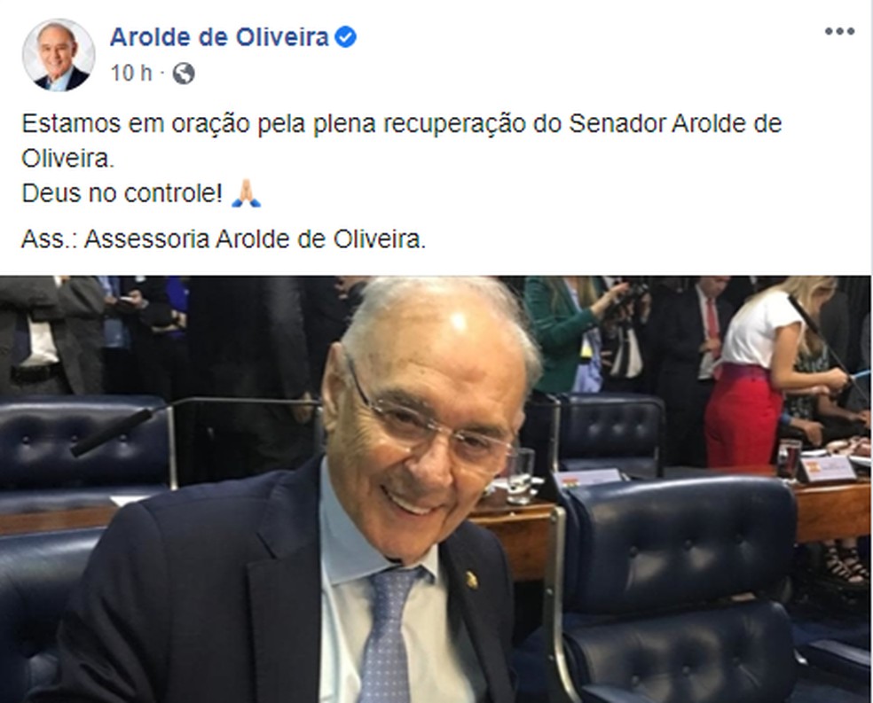Post da assessoria de Arolde de Oliveira — Foto: Reprodução/Facebook Arolde de Oliveira