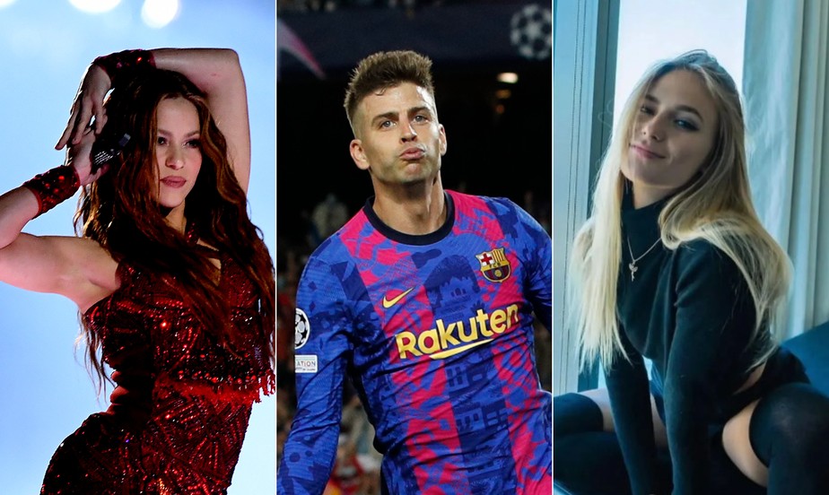 Da esquerda para a direita, Shakira, Gerar Piqué e Clara Chía