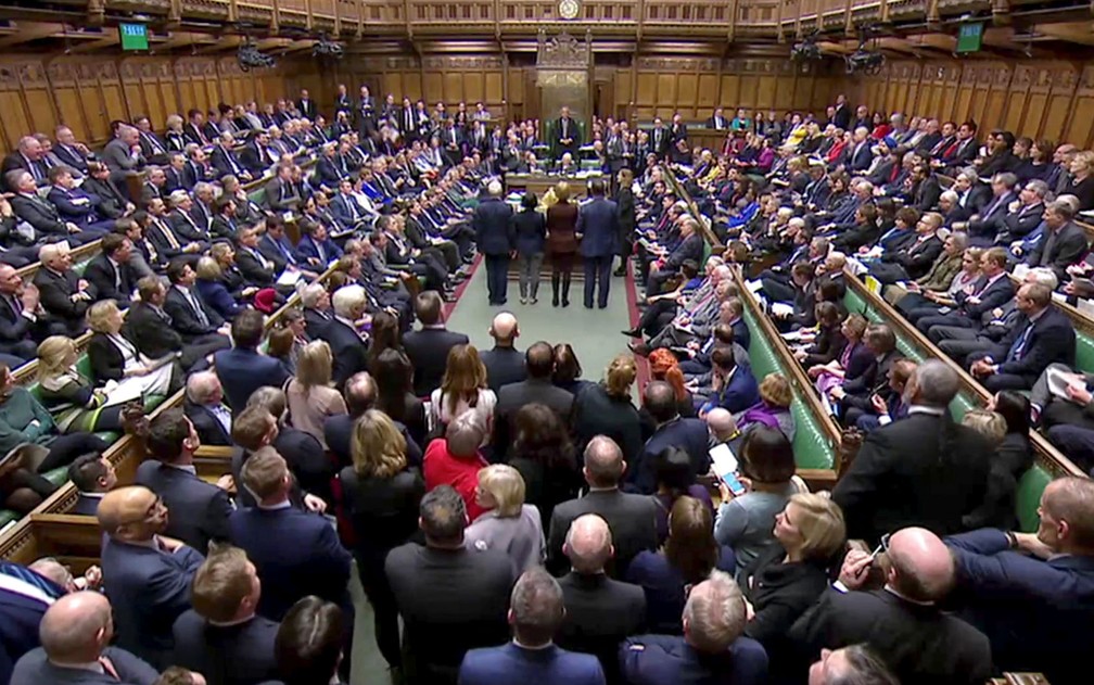 Imagem de vídeo mostra membros do Parlamento durante votação de emendas ao plano de acordo do Brexit, em Londres, em 29 de janeiro — Foto: Reuters TV via Reuters