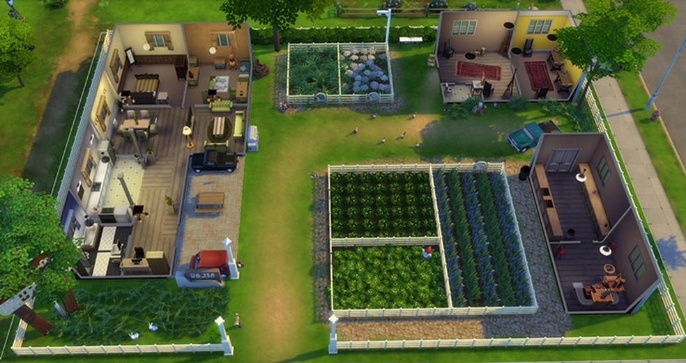 Visão superior da fazenda no The Sims 4 — Foto: Reprodução/Una/Sims4Houses